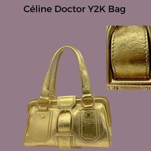 Céline Gold Handbag with Buckle Flap